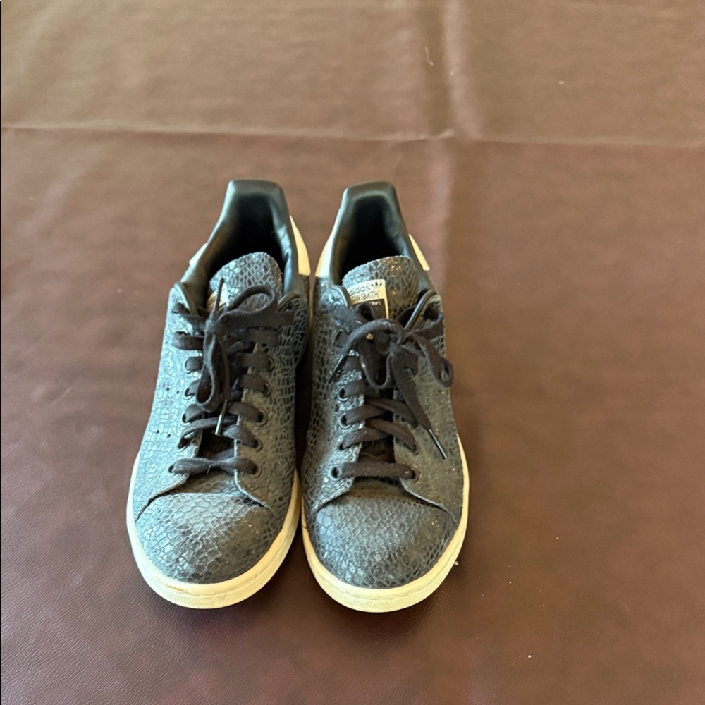 Adidas Stan Smith Black Snakeskin Sneakers with White Accents